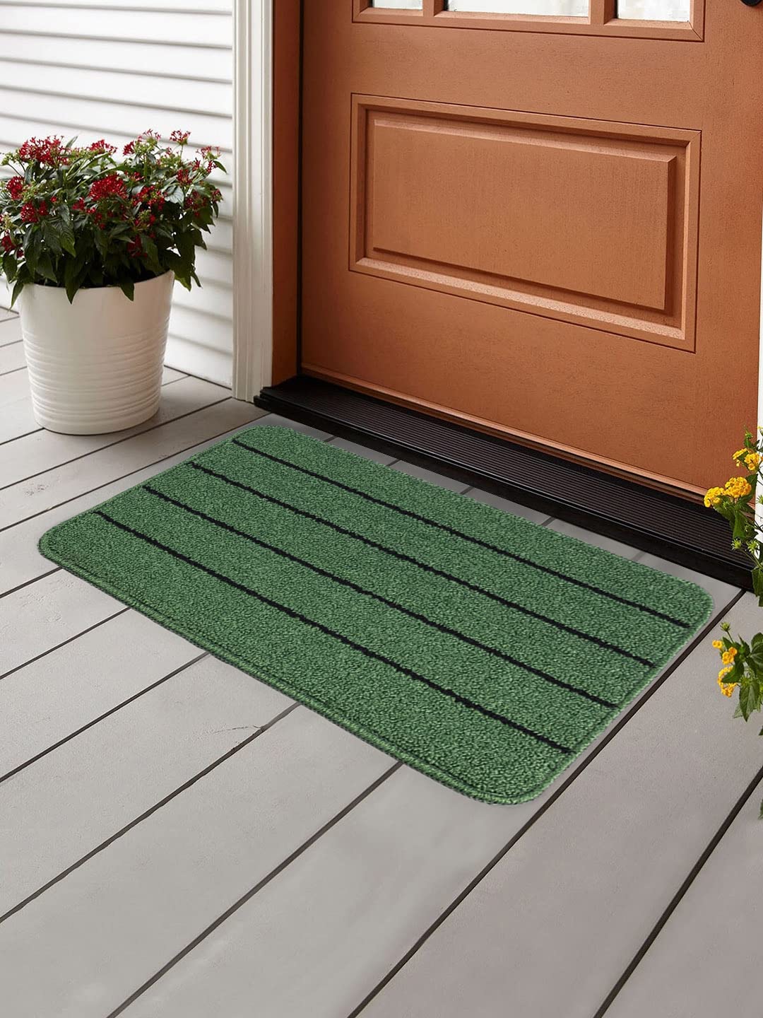 Saral Home Easy Living Polypropylene Striped Anti Skid Bathmat (Green, 45X60 CM, Rectangular)